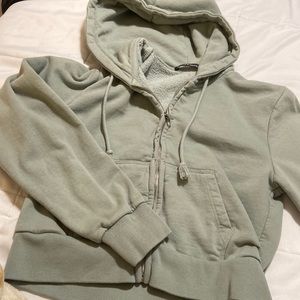 -sage green cropped brandy melville zip up, one size
